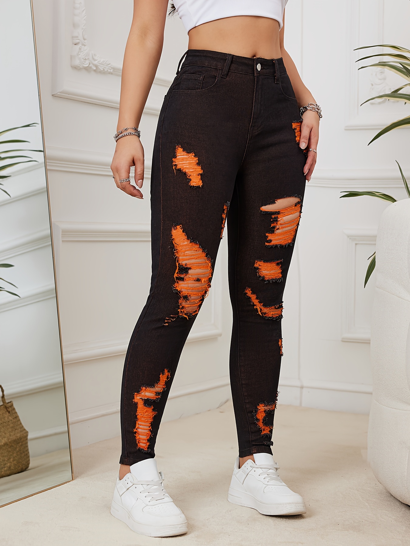 SHEIN Ripped Skinny Jeans