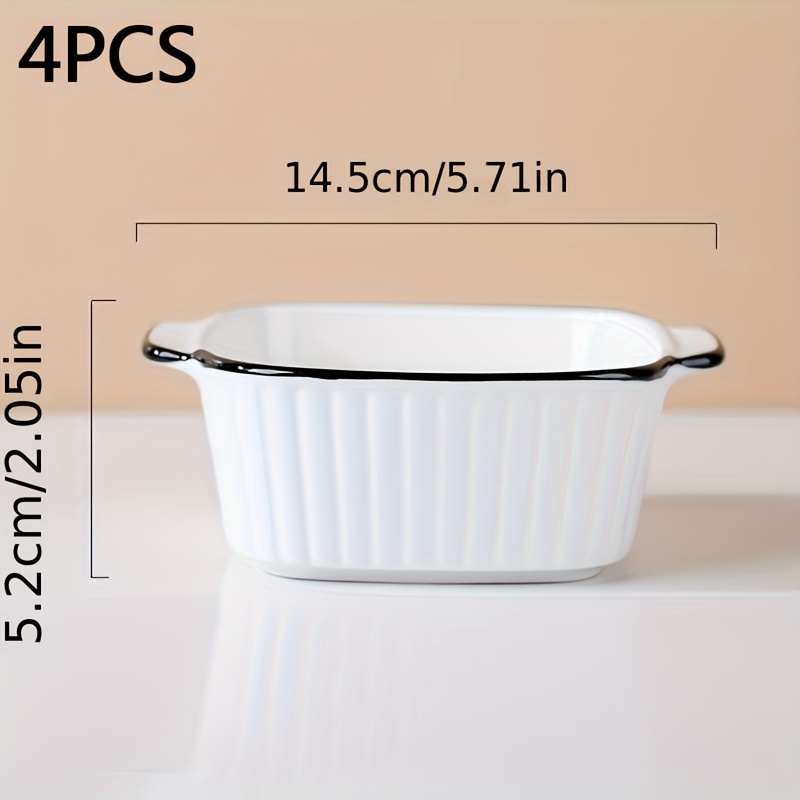 4pcs Double-ear Ceramic Bowls Dessert Pastry Bowls Home Small Size Casserole Bowls Oven Special Salad Bowls Tableware Microwave Safe