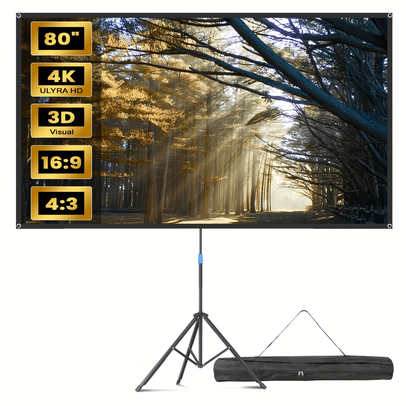 100 zoll tragbarer projektionsbildschirm mit ständer – ultra hd faltbares tv-display, leichtes     für heimkino, filmabende im freien, kompatibel für zuhause, büro, manuelle bedienung, einfacher  
