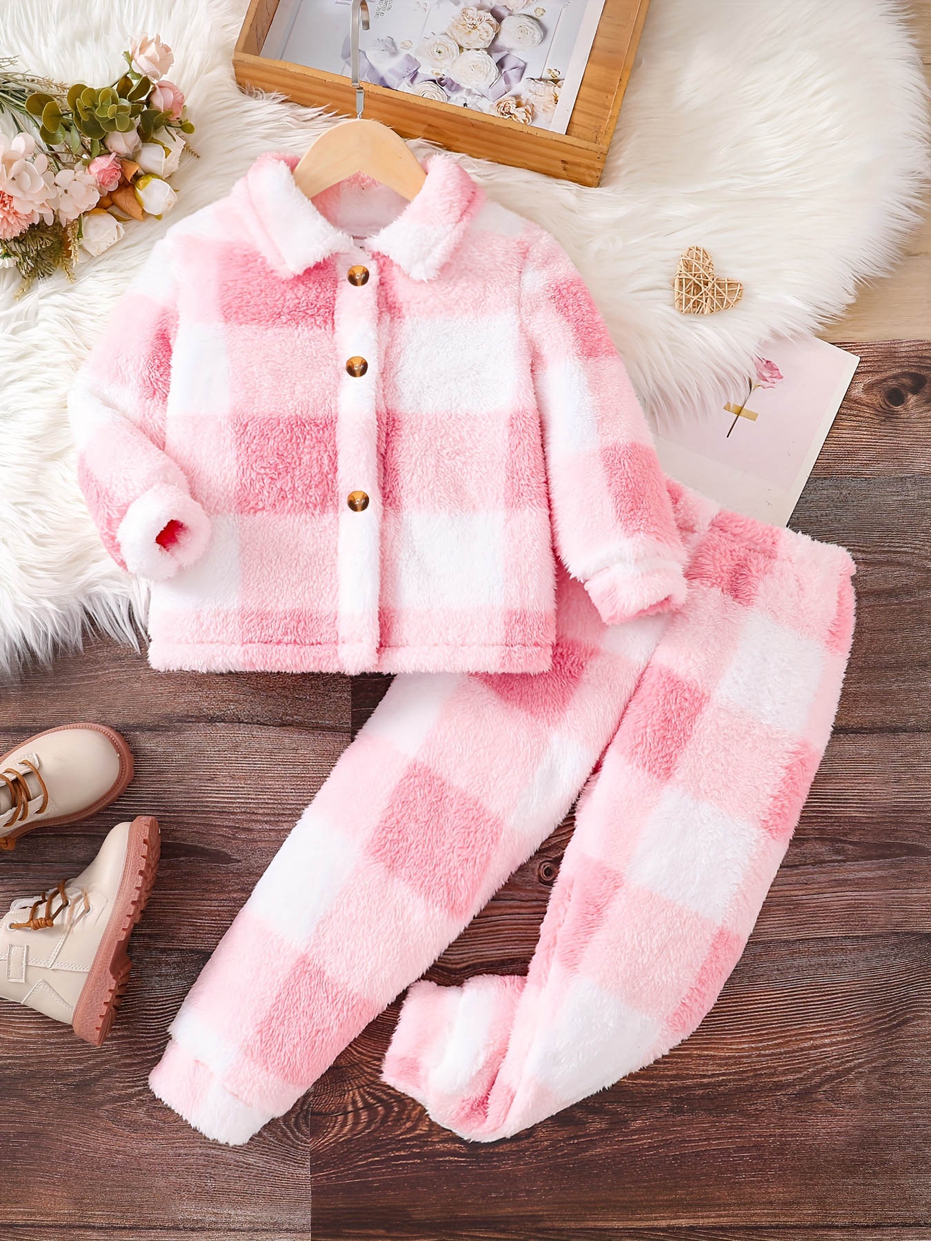 Ensemble Pyjama Thermique 2 Pieces En Peluche Petites Filles Temu France