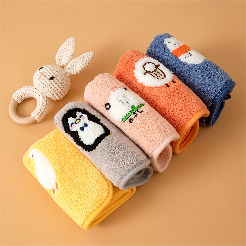 

5pcs Set Of Soft Embroidered Cartoon Square Towels - Ultra Absorbent, Bathroom, Kitchen & Living Room - Ideal Christmas Gift