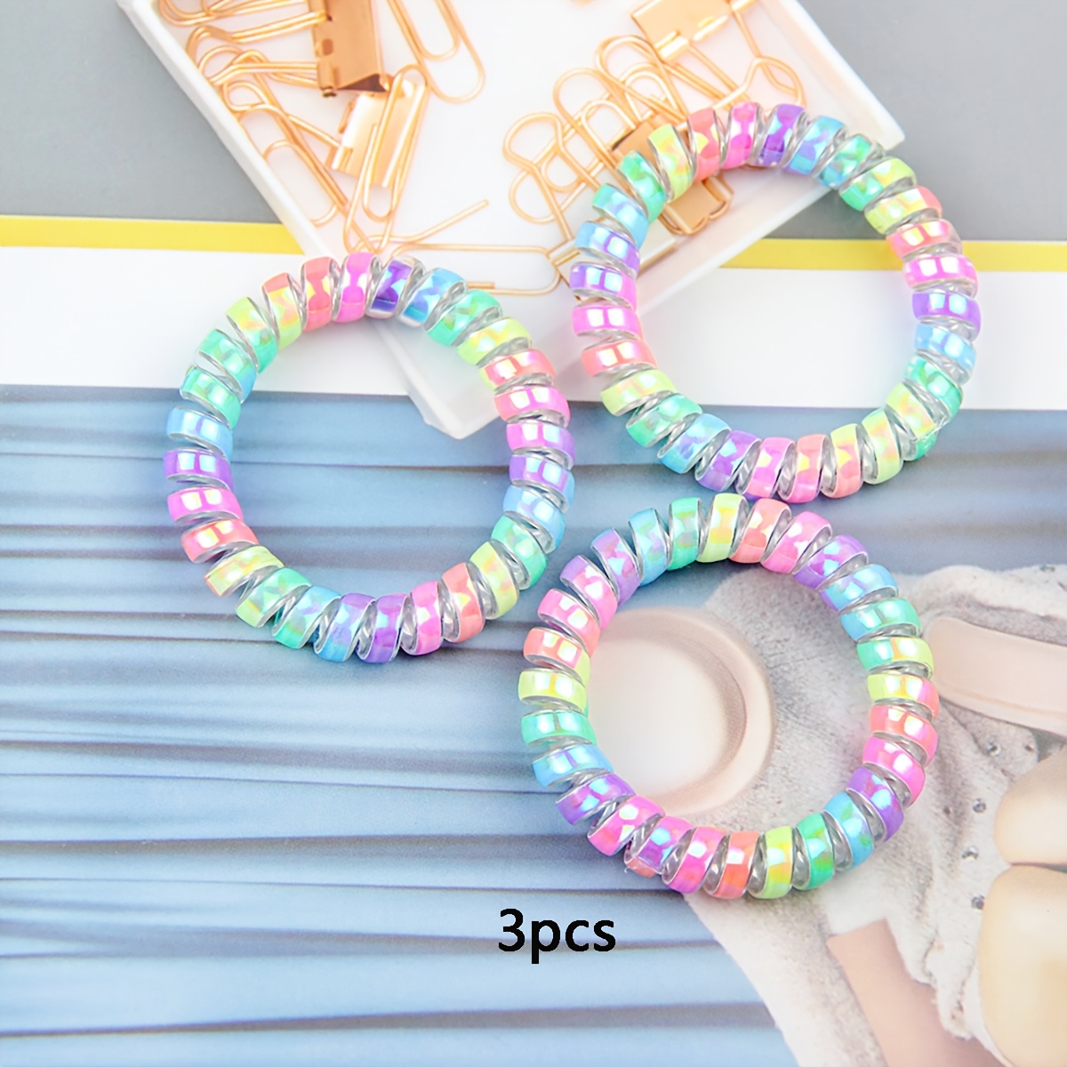 3pcs/5pcs/10pcs Pack Multicolor Dopamine Hair Ties with Glitter