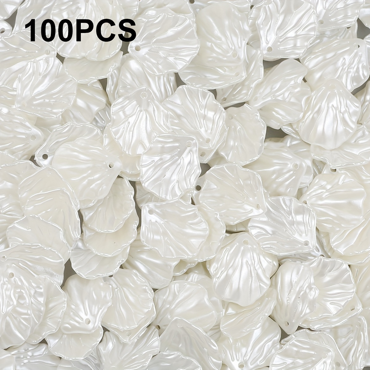 Image of 100pcs Of White Resin Shell Glossy Beads And Acrylic Petal Spacers, Suitable For Jewelry Bracelet And Necklace Making