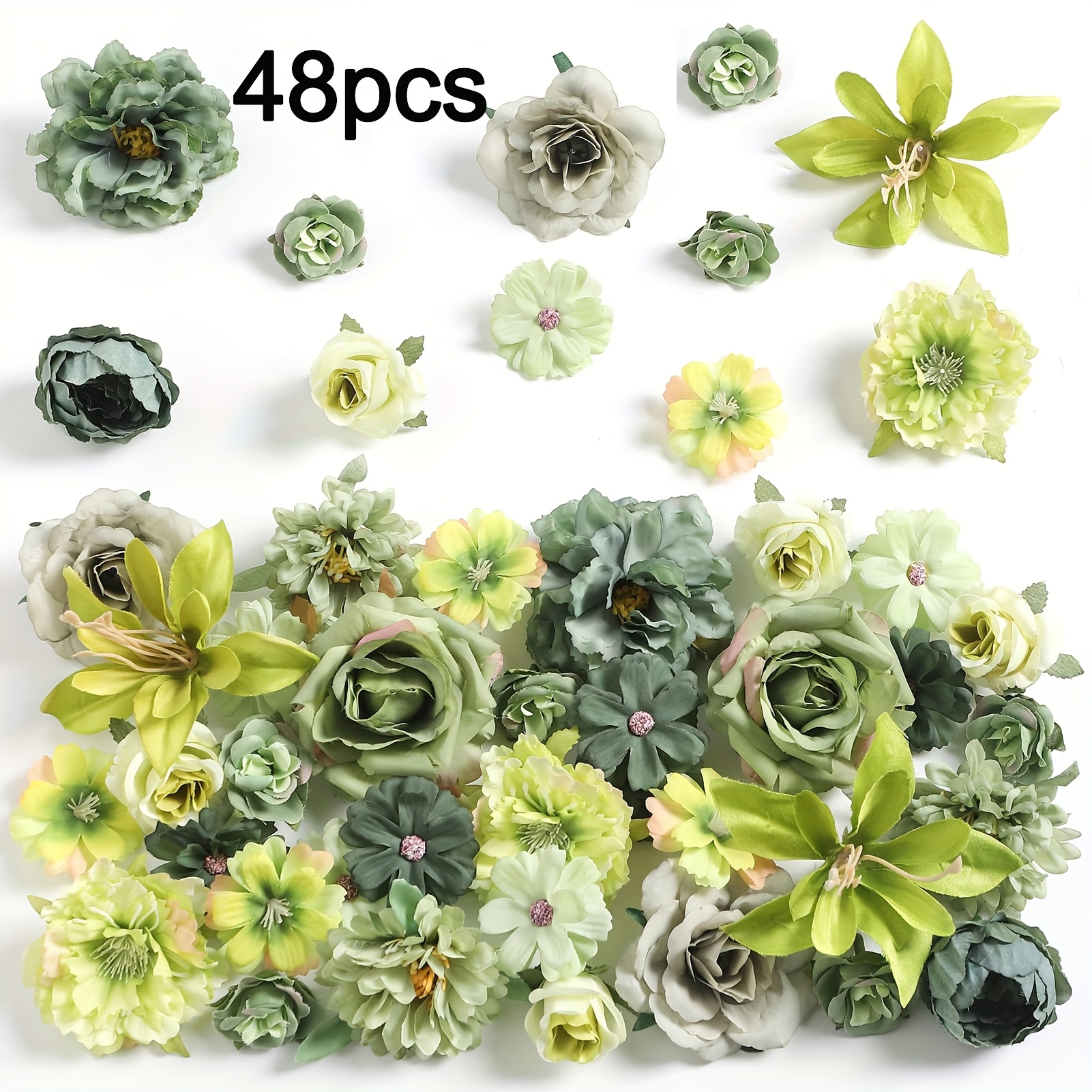 Artificial Flower Heads For Crafts - 48pcs Multi Silk Artificial Roses, Peonies, Daisies & Floral Heads Bulk For Wedding Decor, Graduation Cap, Cake Topper, Home Decoration