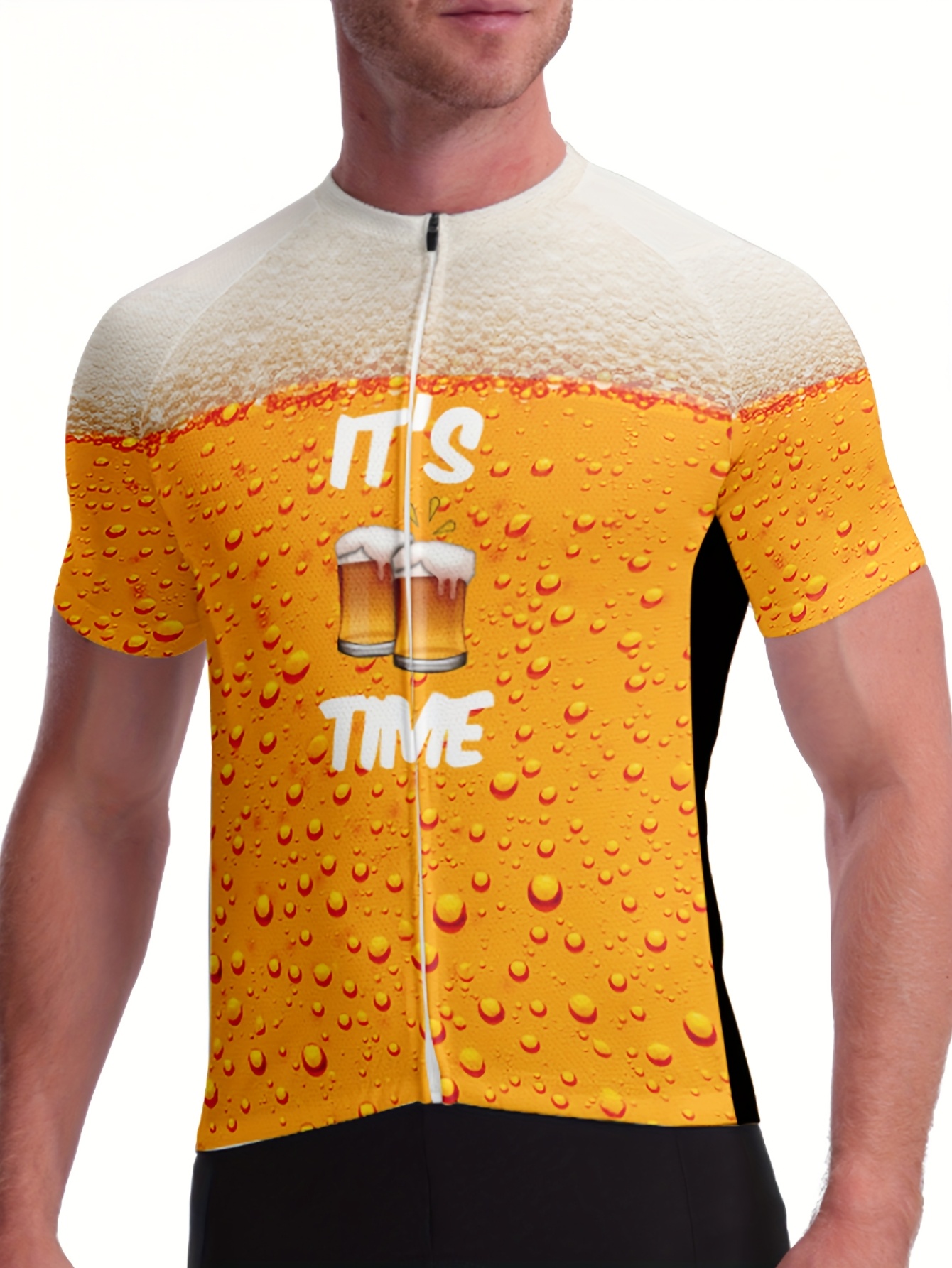 *'* Printed Mountain Bike Jersey - * Breathable Cycling Shirt with  Reflective Stripes, 3 Rear Pockets, \u0026*;It'S Time\u0026*; Beer Design, Black \u0026, image size:800x1066