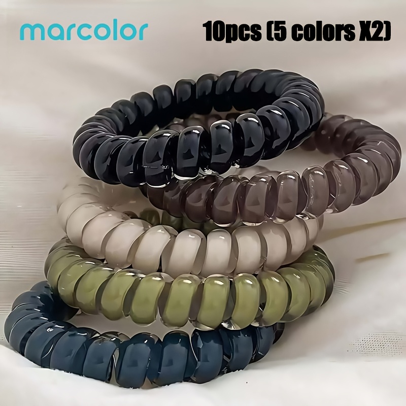 TEMU Marcolor Clear Jelly-colored Telephone Cord Hair Ties, 10pcs Random Mixed Colors, Women's High Ponytail Hair Ties, Versatile Daily Accessory,