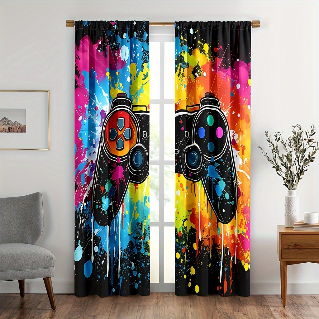 

2pcs Gamepad Pattern Curtains, Decorative Window Drapes, Window Treatments For Bedroom Living Room, Home Decor