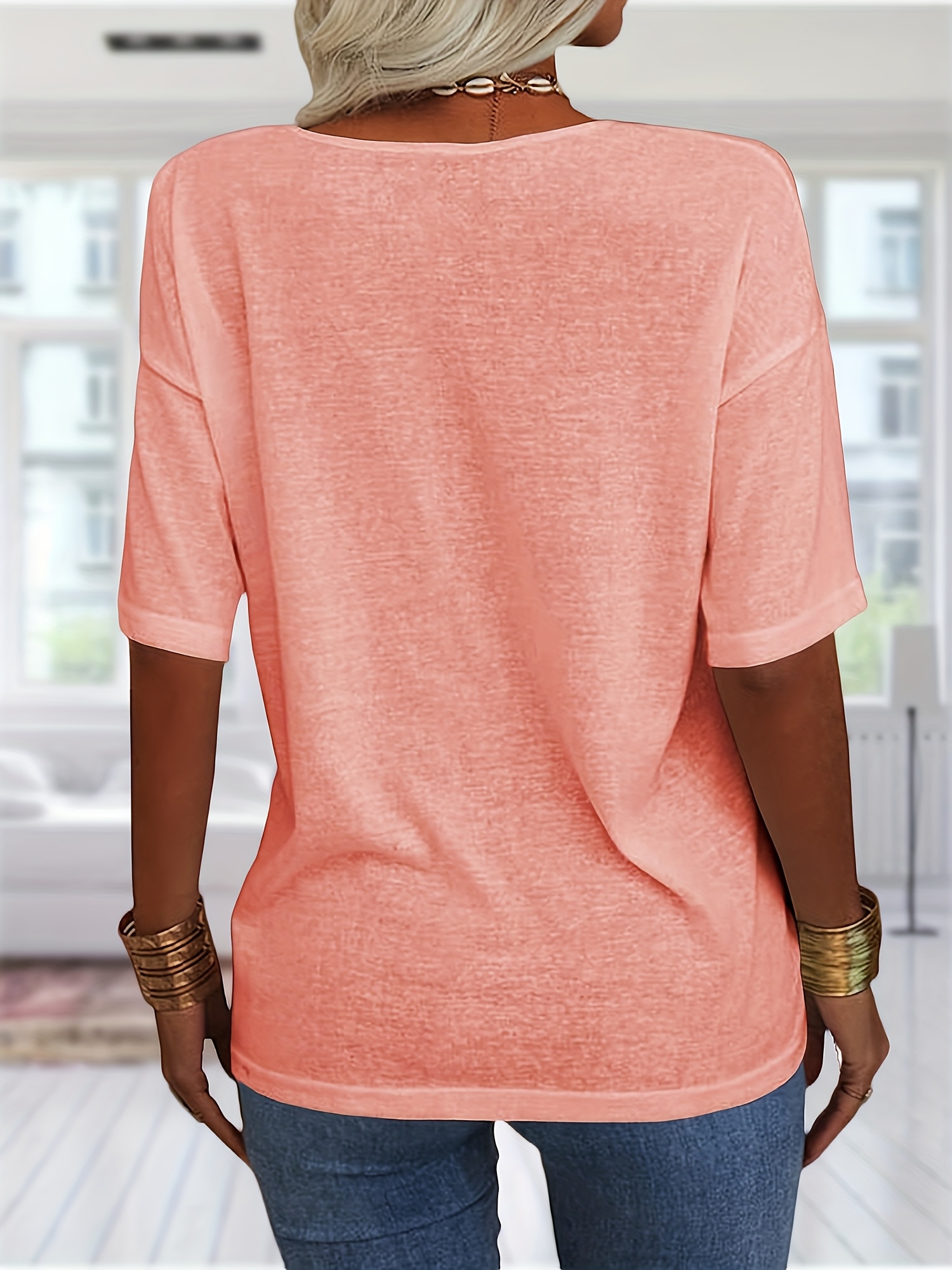 YEMOCILE Women's Striped V-Neck Half Sleeve T-Shirt – Loose, Oversized Casual Top For Summer