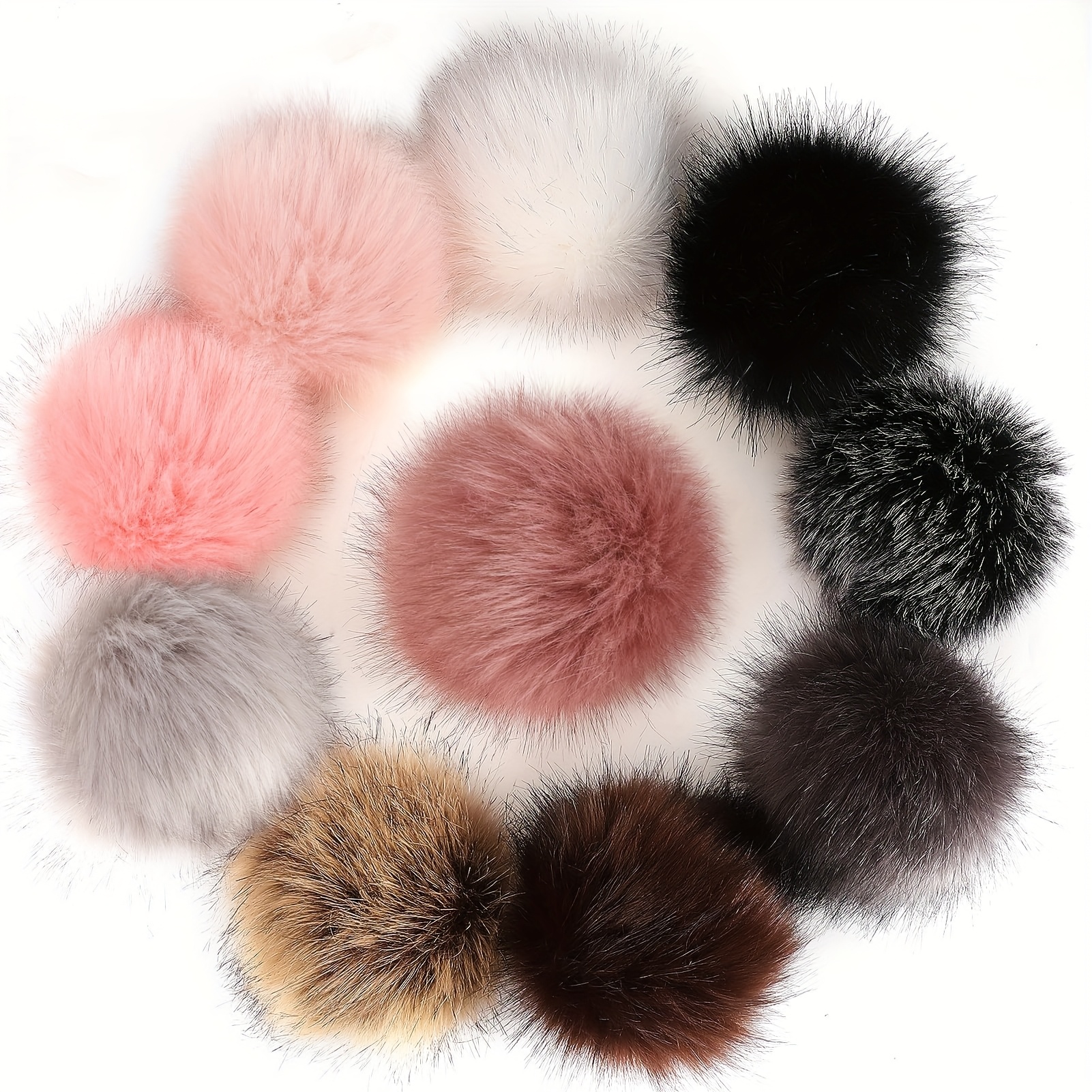 

10-pack 3.9in Fur Pom Poms With Loop, Detachable Fluffy Balls For Knitting, Crochet, Scarves, Beanies, Hats, And Bags Accessories