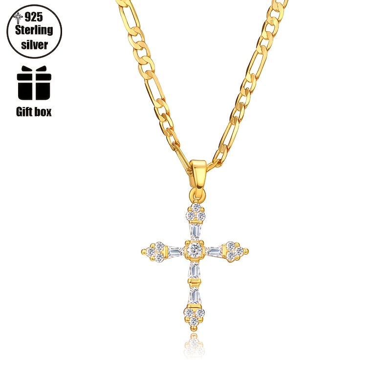 Image of 925 Luxury Men's Necklace Cross Pendant Necklace Inlaid With Exquisite 5a Zirconia Valentine's Day Gift Christmas Gift With Exquisite Gift Box Packaging.