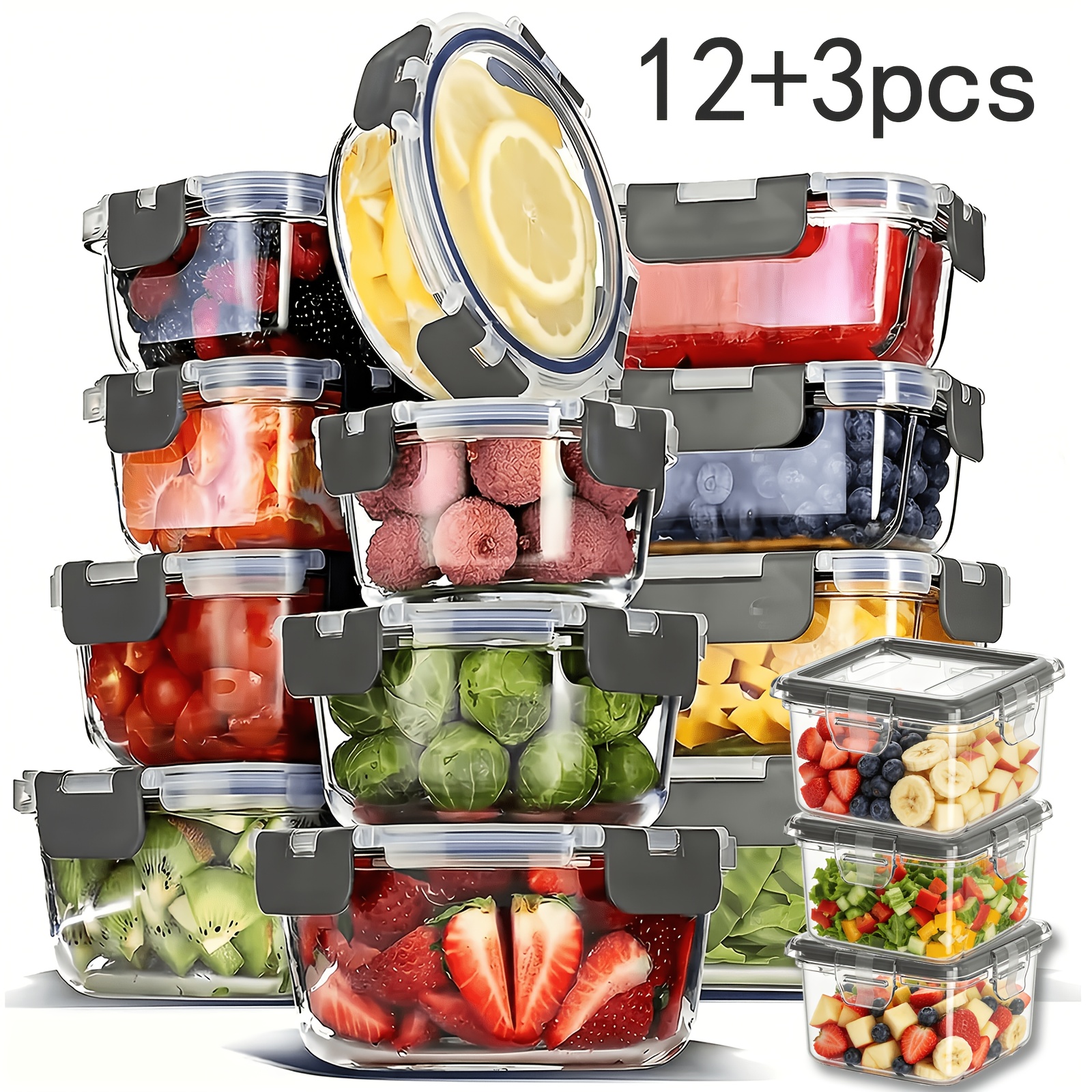 15pcs , Food Storage Container Set, Lunch Box, Fresh Box With Easy-to-fix Lid, Kitchen Organization Container, Stackable Lunch Box, Multiple Sizes For Kitchen Storage