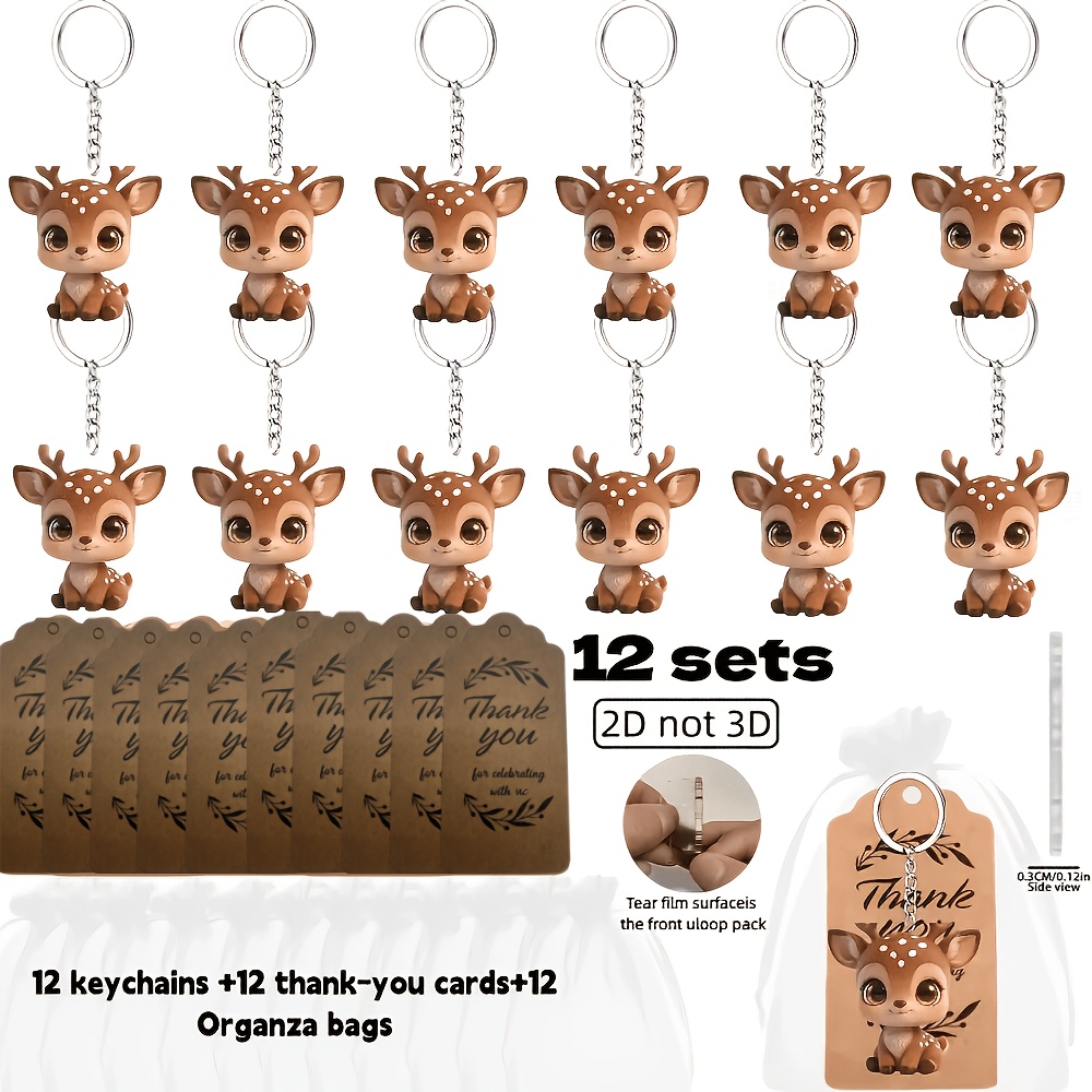TEMU Plat 2D, Style Plat 2D, Cadeau pour Elle/Lui - Lot de 12 Porte-clés Mignons à Motif de , Kit de Porte-clés Plats 2D pour de Fête - Inclut 12