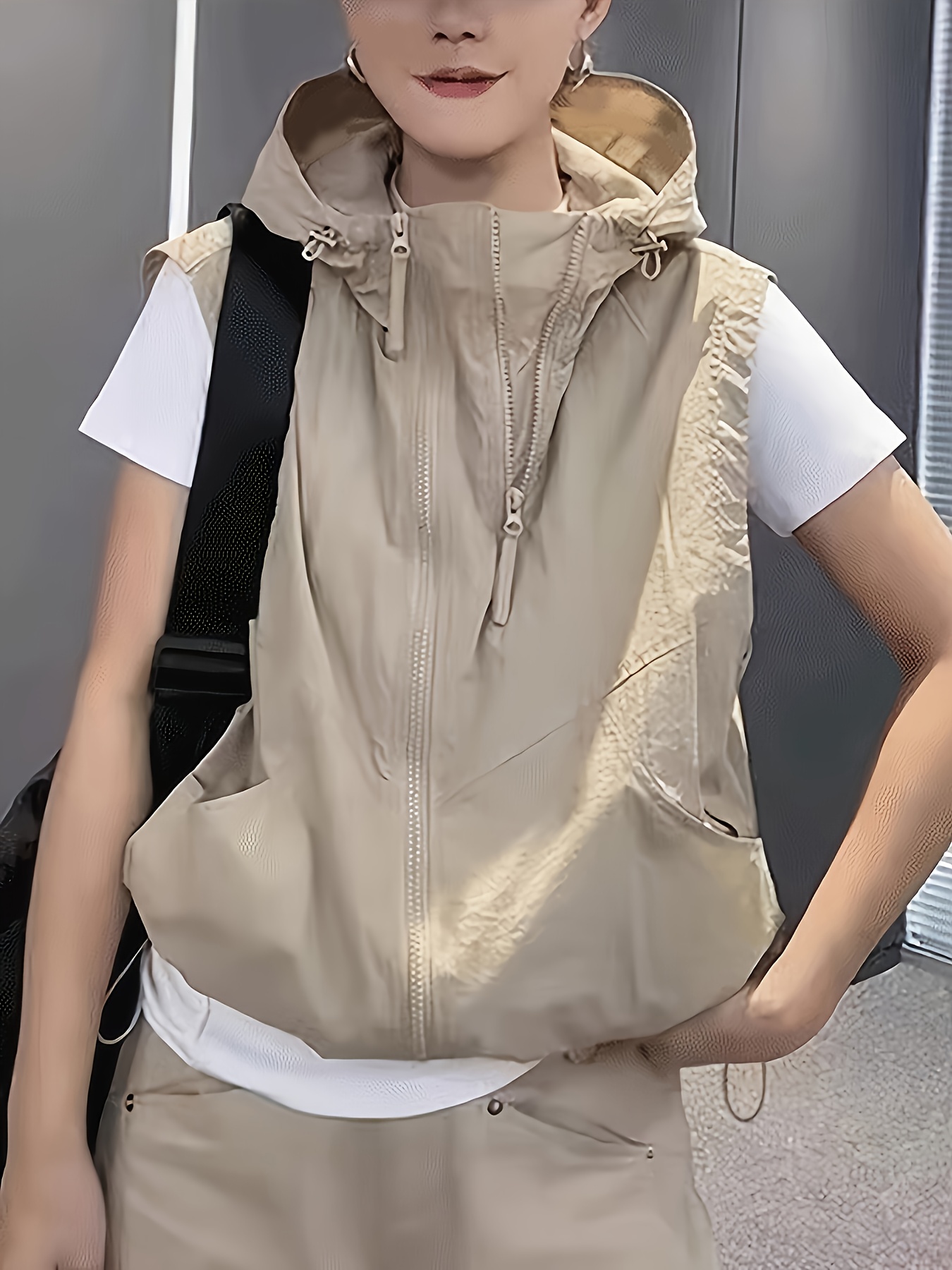 summer thin hooded vest womens 2025 new breathable korean version loose double zipper casual vest jacket