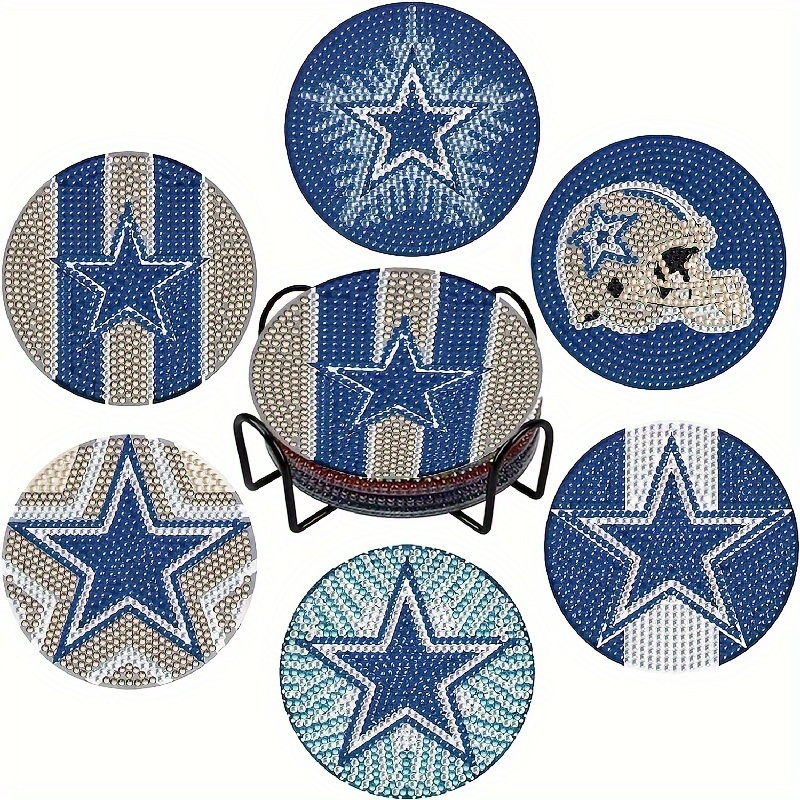 

6pcs Diamond Painting Coaster Set With Stand, Diy Football Coaster Suitable For Adults And Beginners Diamond Painting Kit Supplies