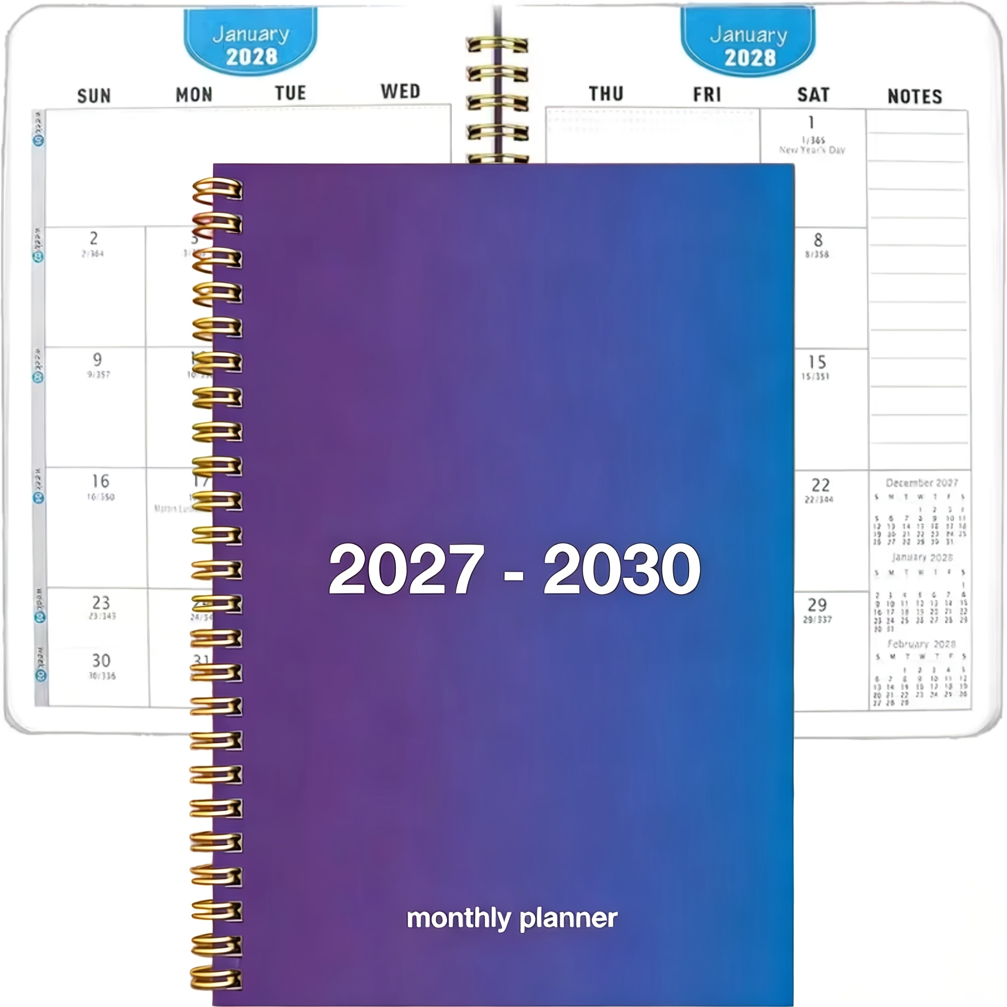 TEMU Gradient Theme Cover Design 2027-2030 Monthly Planner, 4 Years (48 Months) Calendar, A5 Size - Spiral Bound, Thick Paper, For Back-to-school And