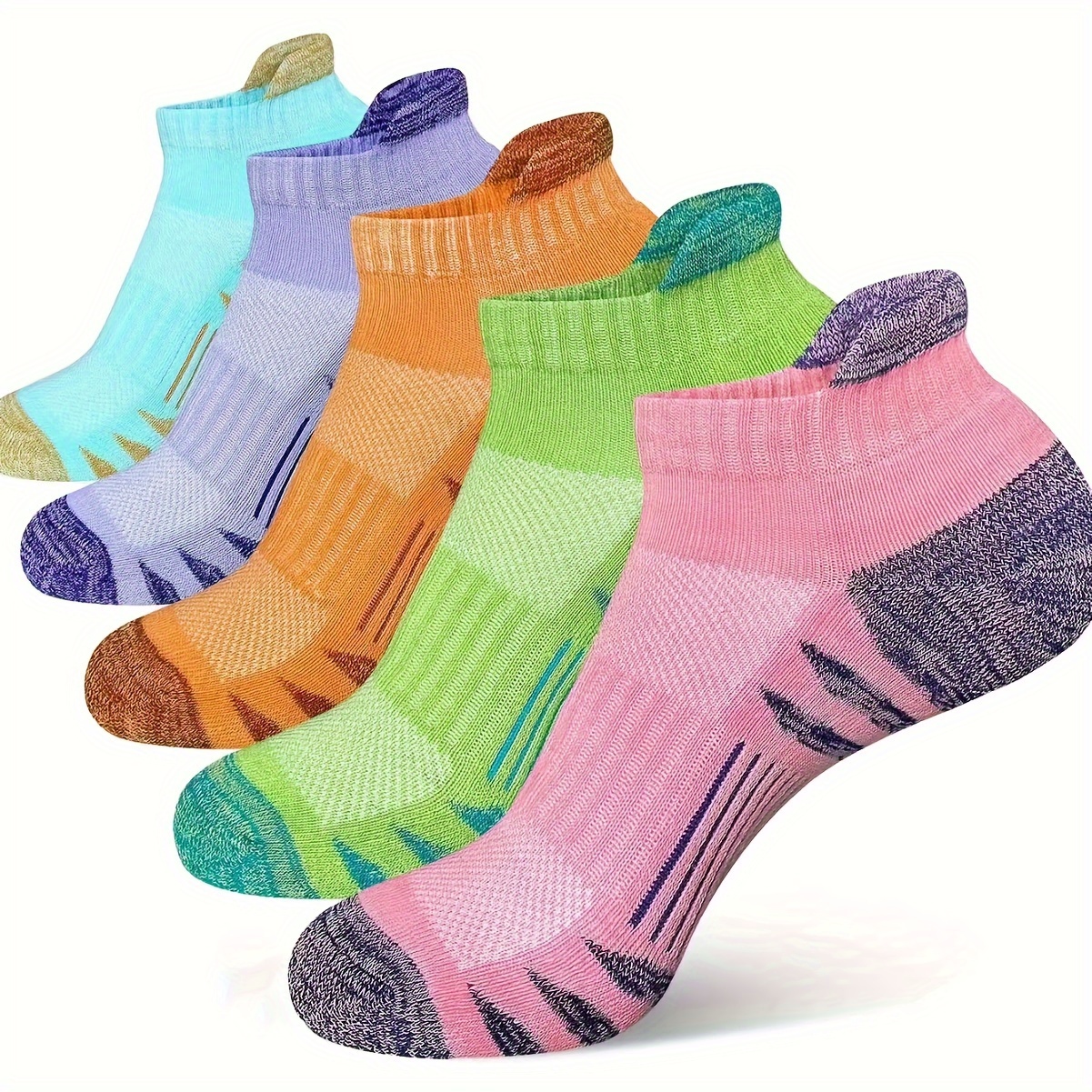 TEMU Comfortmax 5/15pcs Ankle Socks - Breathable, Cushioned Athletic Liners With Arch Support & Low-cut Design For Running & Casual Attire