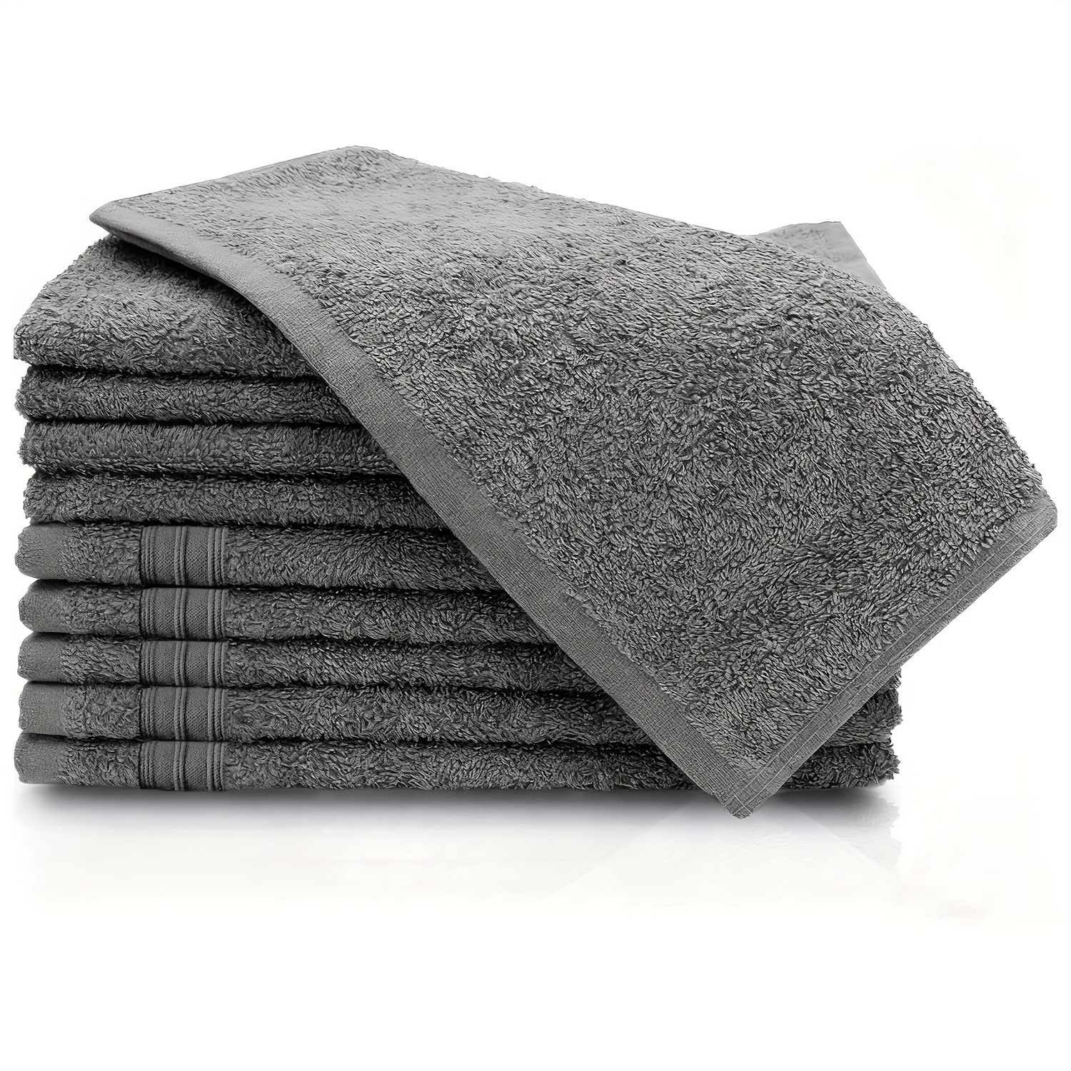 Image of 10pcs Guest Towel Set, 30x50cm Breathable Cotton Hand Towels, 550gsm High Grammage, Soft, Quick-drying & Easy To Wash, Skin-friendly & , Modern Striped Trim For Home & Hotel Bathroom Use