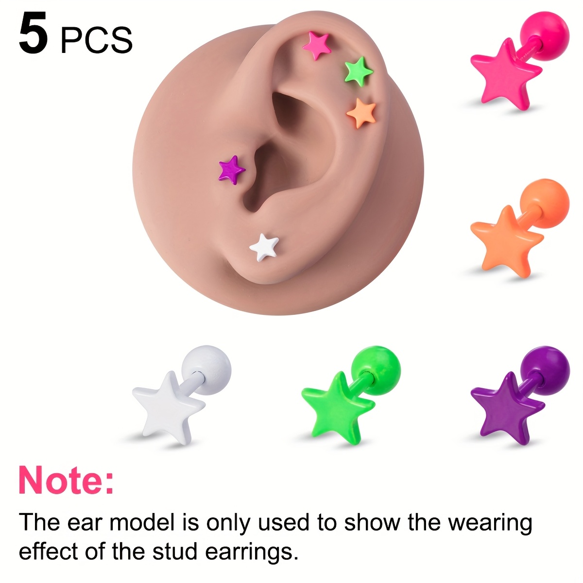 Image of 5pcs Colorful Round Ear Piercing Stud 316l Stainless Steel Cartilage Tragus Daith Helix Conch Piercing Earrings Fake Ear Plugs And Tunnels Gauges Body Jewelry