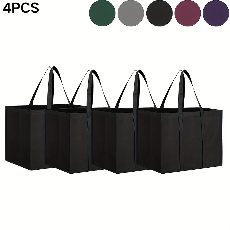 

4pcs Large 35l Black Non-woven Fabric Tote Bags With Handles - Storage Solution For Shopping, Travel & Car Organization, Reusable Shopping Bags