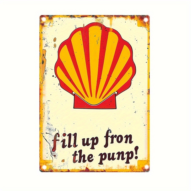 

Vintage Shell Oil Metal Aluminum Sign, 8-inch Rustic Home Bar Farm Office Wall Decor, Weather-resistant Tinplate Garden Plaque With Pre-drilled Holes