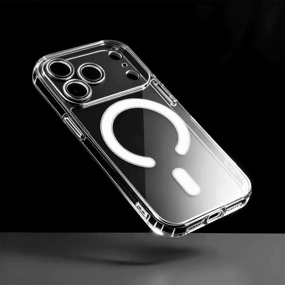 TEMU Coque de téléphone - Coque magnétique transparente en acrylique de luxe pour iPhone 12 13 17 18 Pro Max avec protection de caméra, couvercle