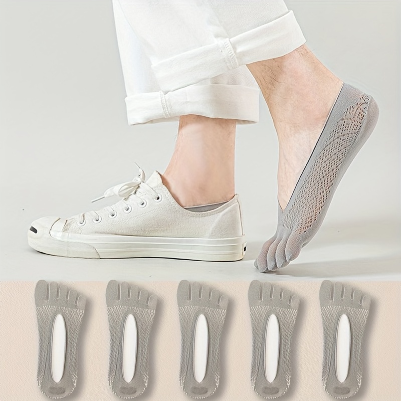 TEMU 5 Pairs Men's Summer Breathable Toe-separated Open-heel Socks With Rhombus Mesh Design - Lightweight Invisible Athletic Casual Socks For Hot