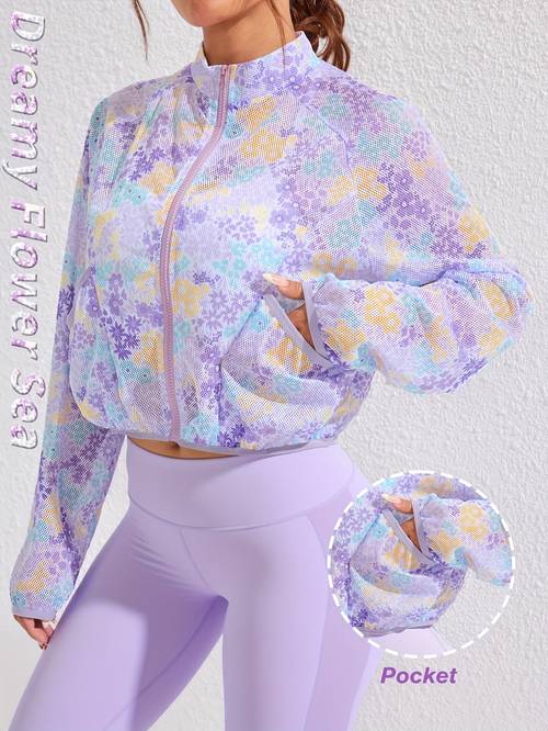 Women s Sexy Sheer Mesh Turtleneck Sports Jacket with Pockets - Long Sleeve Top for Running, Gym, and Outdoor Activities