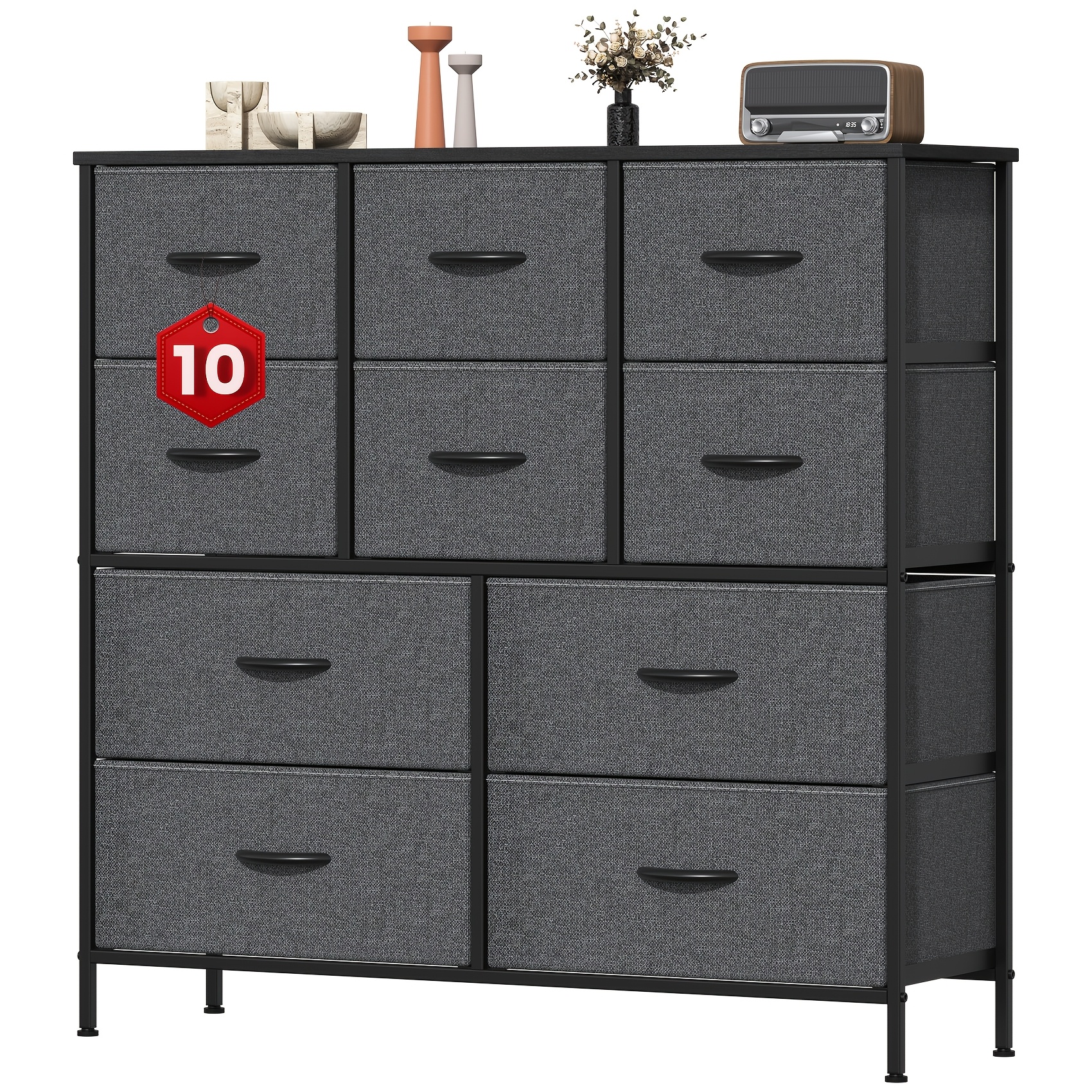 Image of 10-drawer Fabric Chest Of Drawers, Metal Frame With Mdf Top, Adjustable Feet, Multi-functional Fabric Drawers, Used As A Side Cabinet, Suitable For Bedroom, Living Room, And Hallway