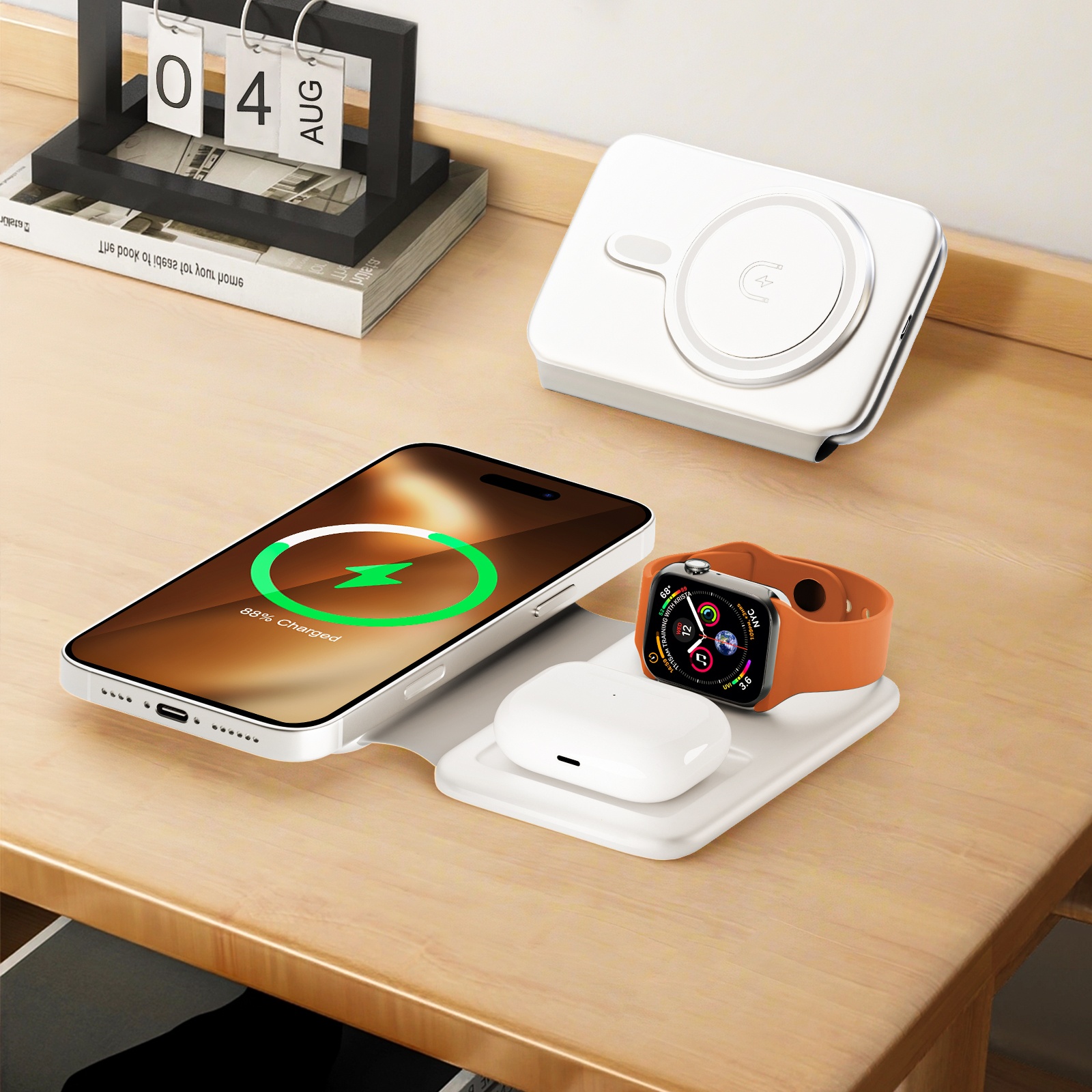 Image of 3-in-1 Magnetic Wireless Charging Pad, Foldable, For Iphone 16 15 14 13 12 11 X 8 Pro Max/pro/mini/plus, For Airpods 3/2/pro, For Iwatch / 9/8 7/6/5/4/3/2 Se