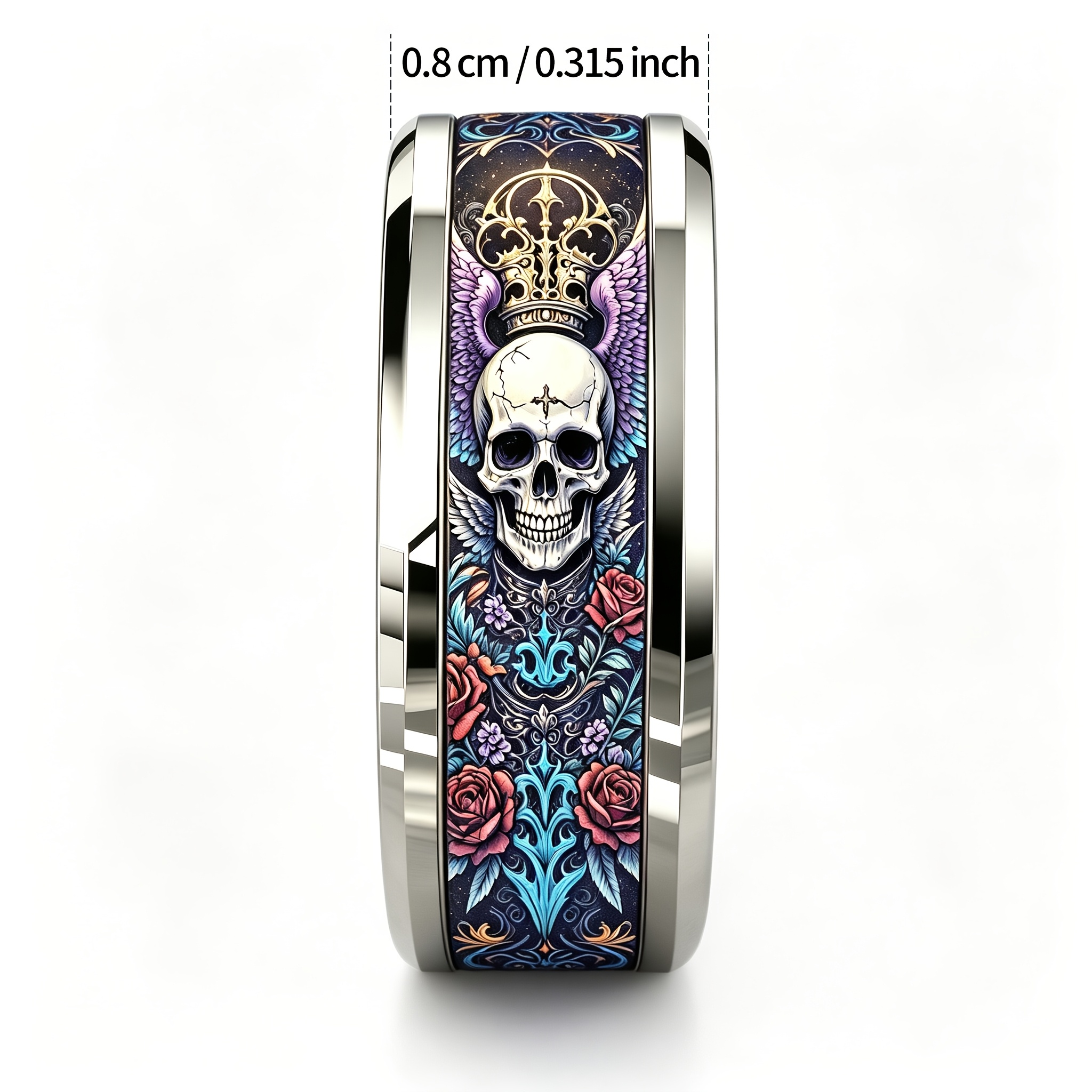 Crown Wing Skull Red Rose 304L Stainless Steel Ring