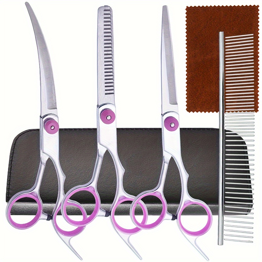 TEMU Professional Dog Grooming Set Curved Shears & Comb - Stainless Steel, -handed Pet Haircut Kit For Dogs And Cats