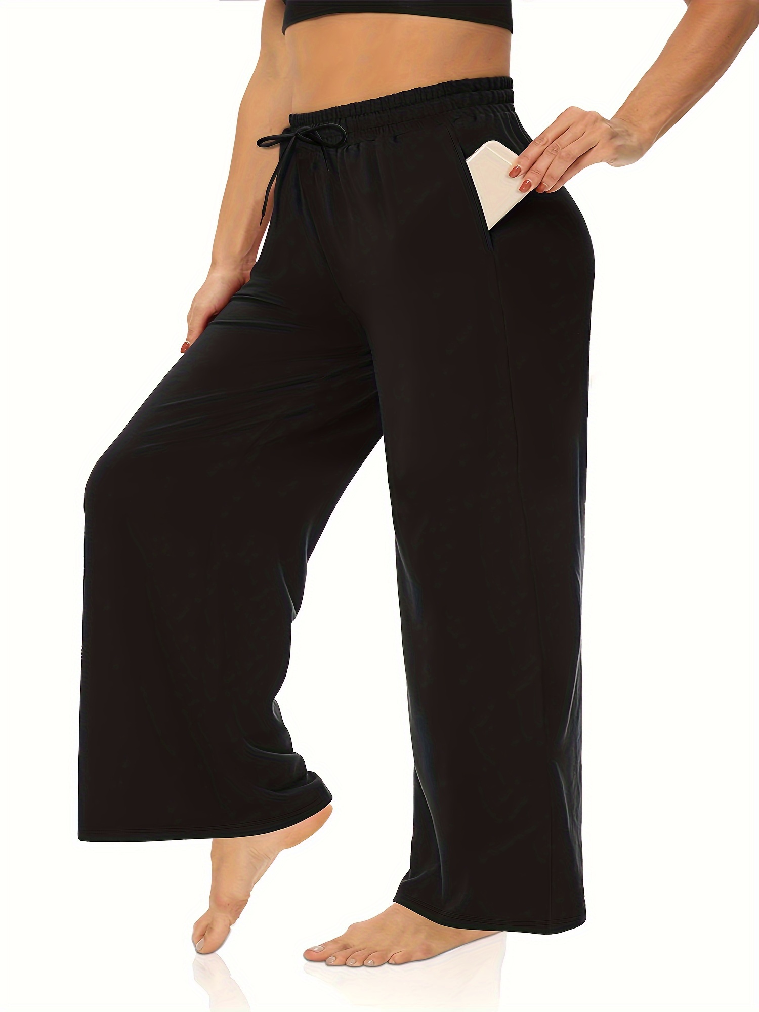 Plus Size Sports Pants Women's Plus Plain Black Drawstring - Temu