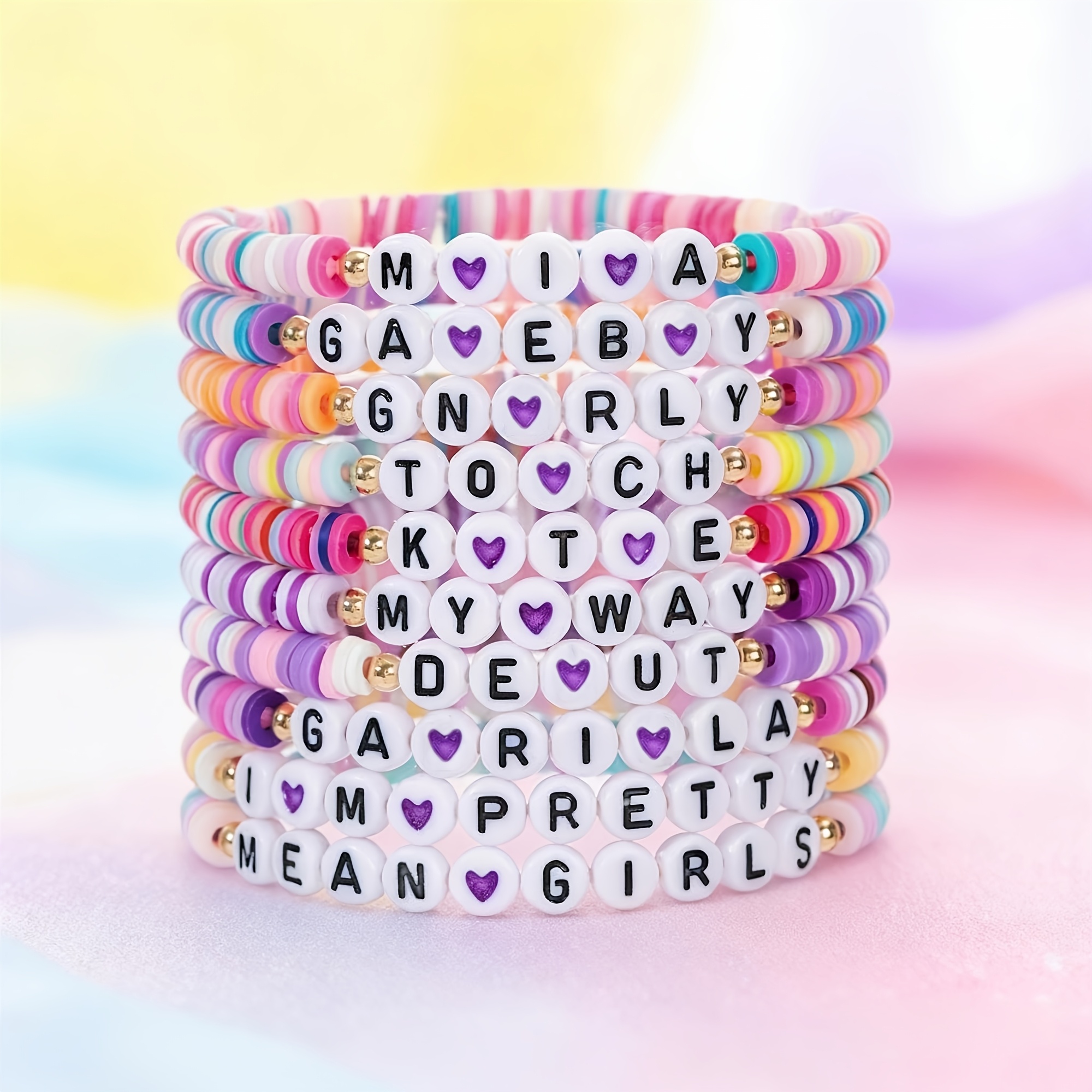 TEMU 10 Perles de lettres en de couleurs mélangées, support de ventilateur, bracelet périphérique d' féminines KAT, et tendance pour les fans de team