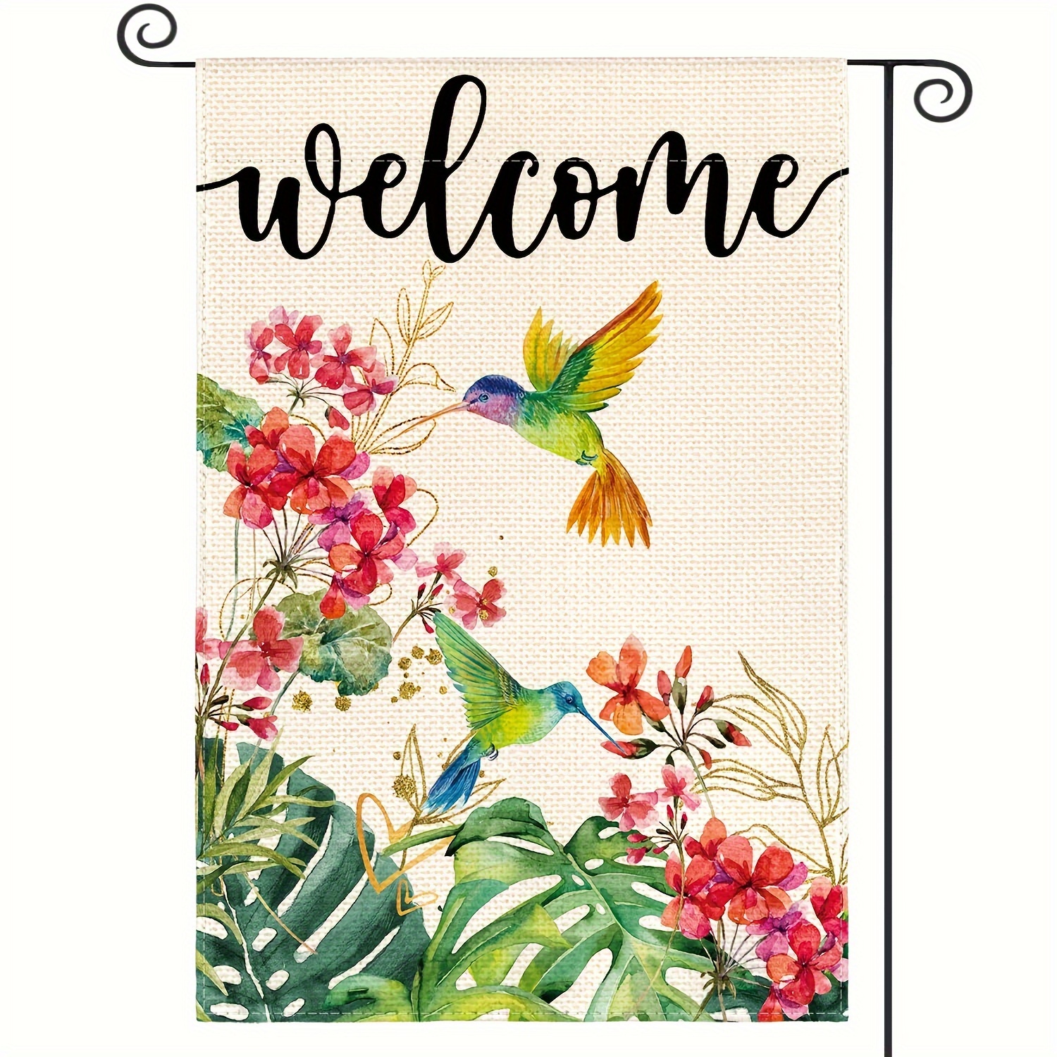 

Sm:)e Hummingbird Floral Flag 12x18 Inches Double Sided Outside, Burlap Small Yard Outdoor Flag