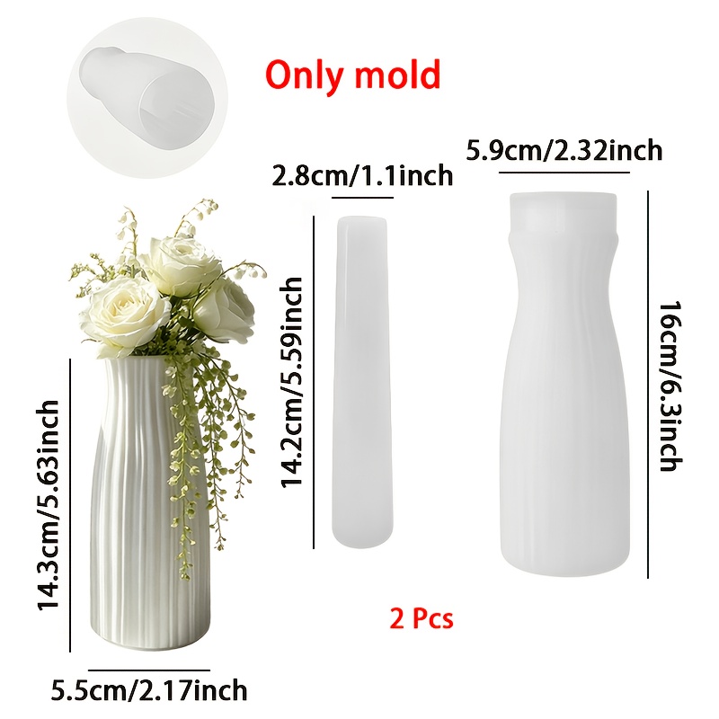 TEMU Resin Silicone Mold - 2pcs Vase Silicone Molds, Nordic Wavy And French Vertical Patterns, Inner And Outer Mold Set For Gypsum Resin Flower
