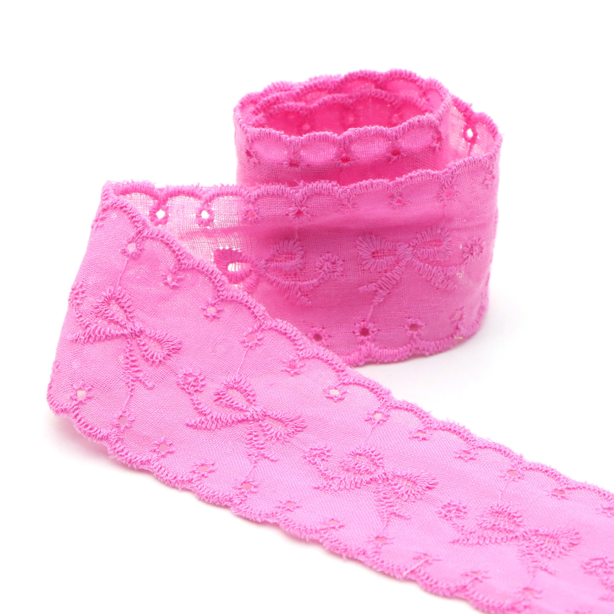 TEMU Lace Embroidered Ribbon Roll 38mm/1.5in Daisy Flower Double Ruffle Ribbon For Gift Packaging Wrapping Bouquet Party Decoration Hair Bows