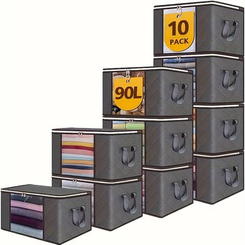 item picture 10pcs durable foldable storage bags with handles 23 78 gallon capacity non woven bag suitable for organizing clothes blankets and bedding a must have for a multi functional closet with design sturdy handles a secure closure system