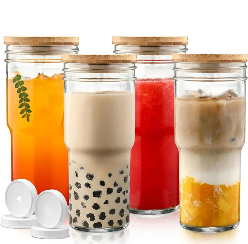 glass cups with lids and straws 24 oz travel coffee mug wide mouth mason jar iced coffee cup smoothie cup glass tumbler tea cup clear cups cute water cups drinking glasses 2 4packs Product details 1