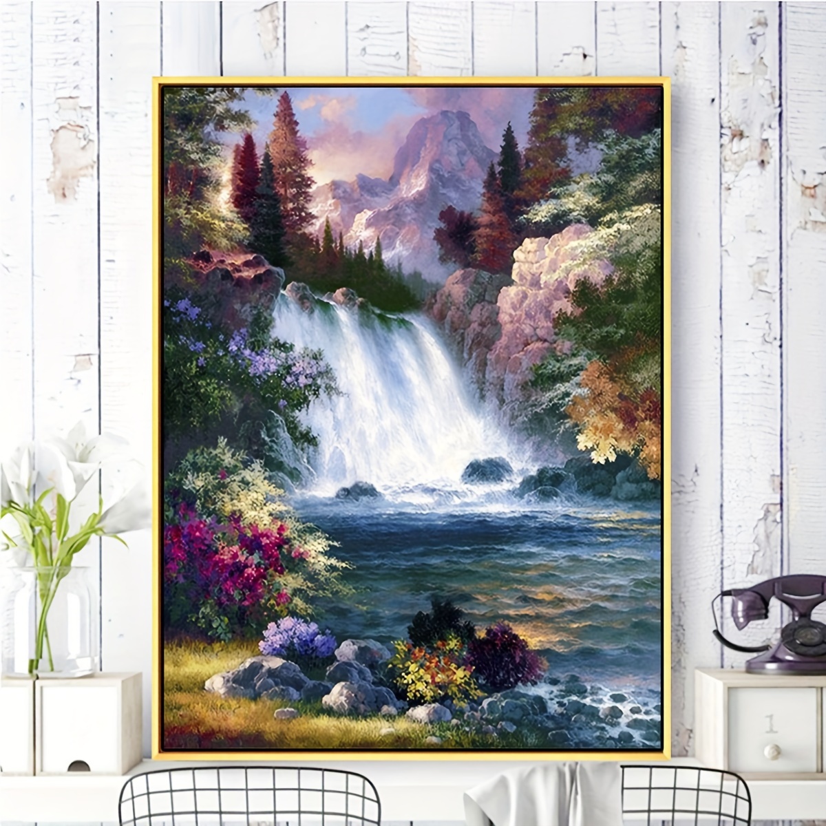 

1set Diy Cross Stitch Kit, Fall Landscape Pattern Cross Stitch Material Package, Living Room Entrance Bedroom Decoration Painting