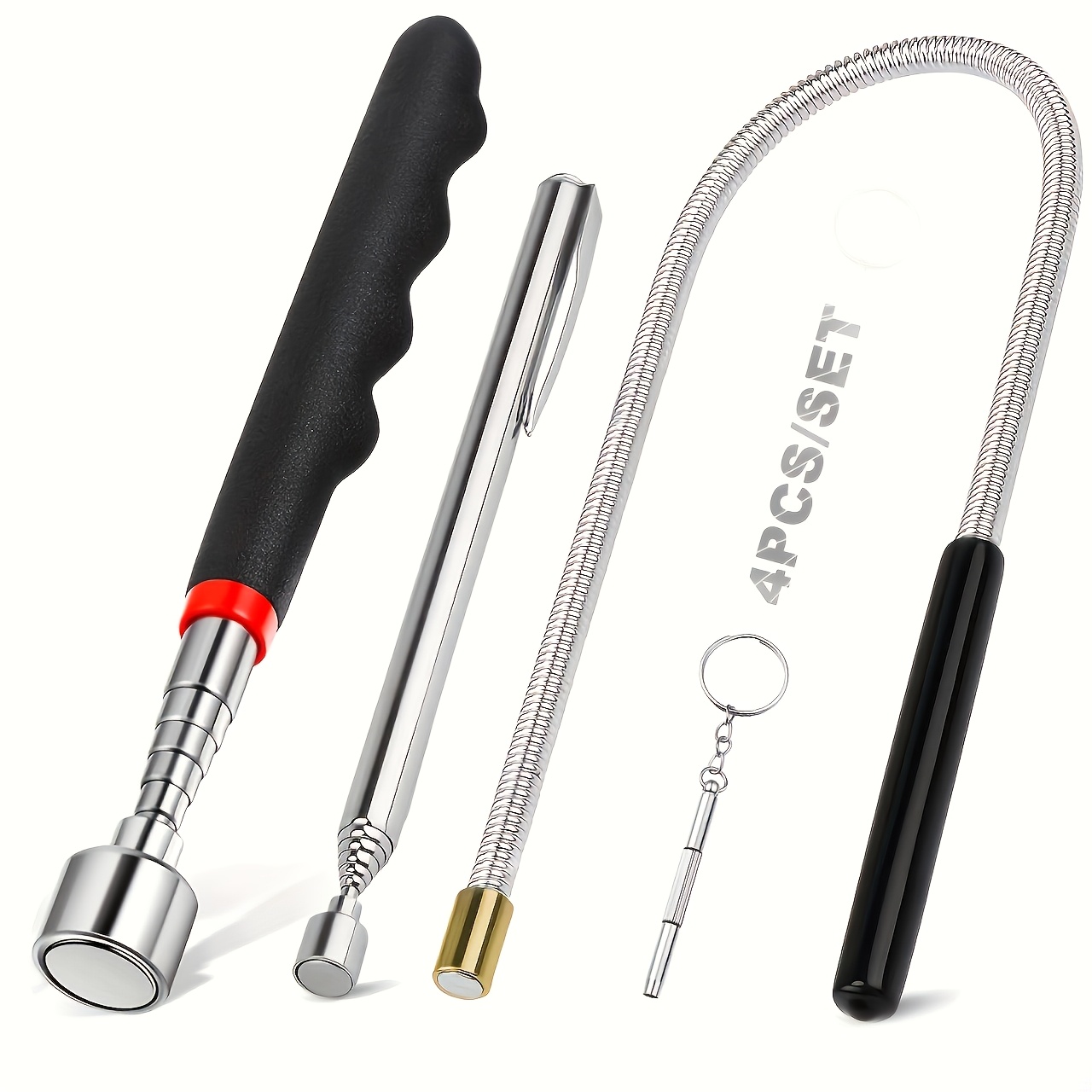 TEMU 4pcs Magnetic Pickup Tool Set, Telescoping Magnetic Tool Flexible Long Magnet Set With 1. And Large Suction 16 Lb Magnetic Pickup Tool Long