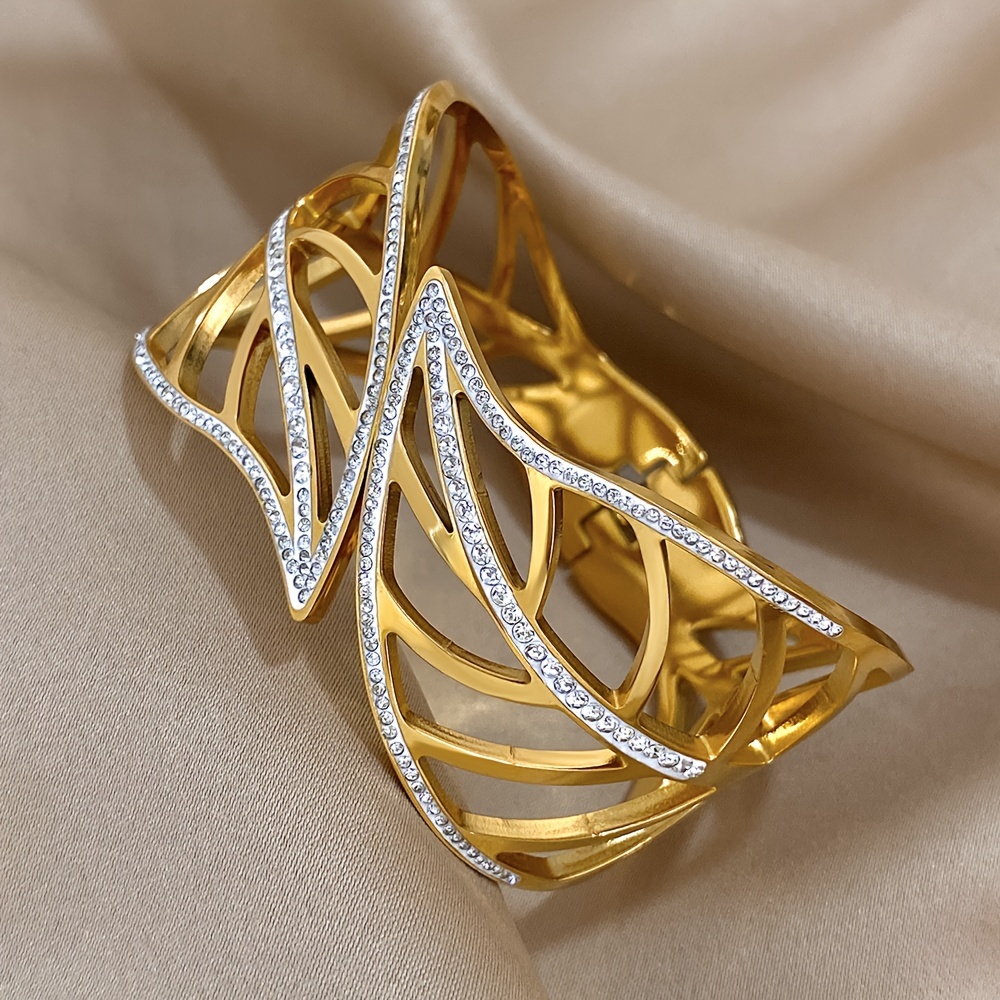 Luxury Hollow Leaf Stainless Steel Bangle Bracelet, Unisex