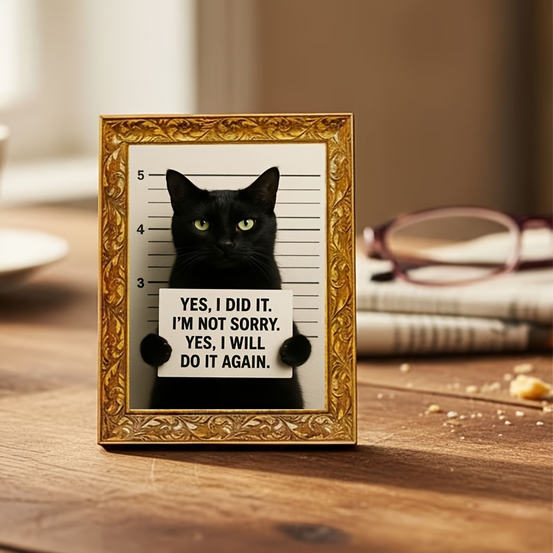 TEMU 1pc Mini Wooden Fridge Magnet Suitable For Decor, Wood Frameless Prison Cat Decoration With Magnetic Base, Whimsical Mini Magnetic Board Art For