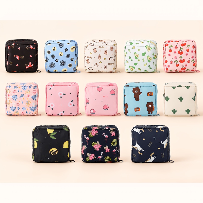 TEMU Cute And Discreet Sanitary Pad Pouch - Multi-functional Large Capacity Storage Bag, Random Color - Adorable Portable Zippered Storage Pouch,