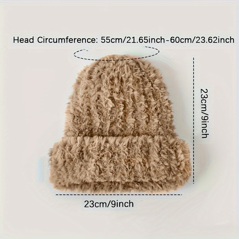 Bonnet en tricot doublé polaire peluche doux pour femme - BEIGE