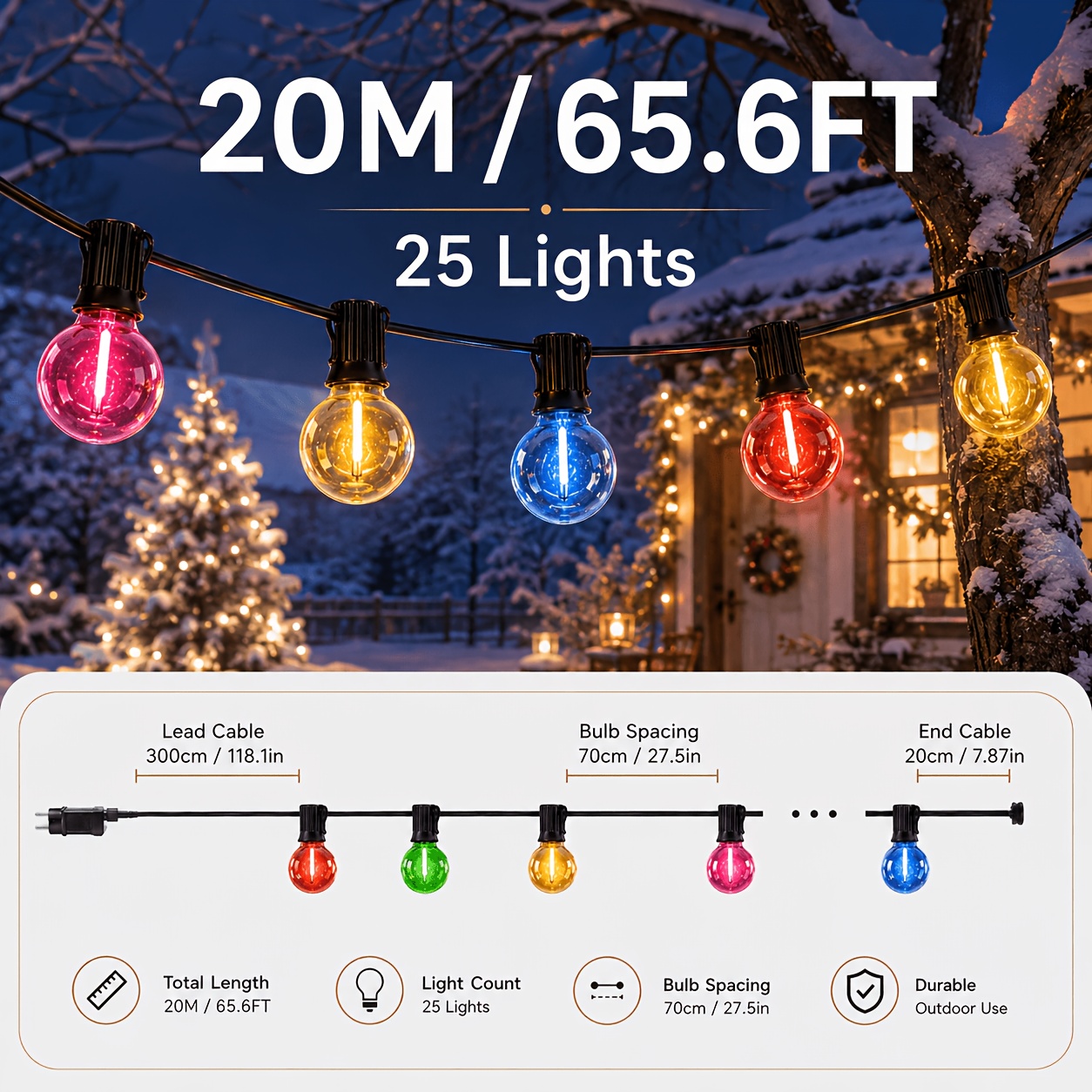 Image of G40 Multicolor String Lights, Ip44, 8 Lighting , Shatterproof Drop-proof Bulbs, Durable Decorative Lighting For Holiday Decor, Indoor & Outdoor, Perfect Gift
