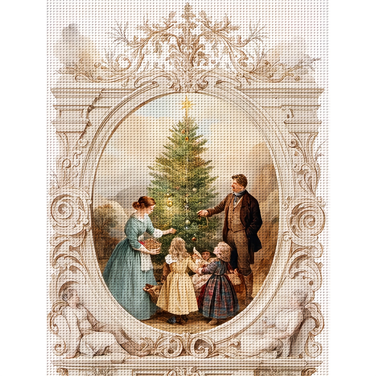 

1pc JOZYSH Kit de point de croix à soi-, 30x40cm, kit de broderie, motif de famille , tissu, décoration d'intérieur, cadeau pour et à coucher