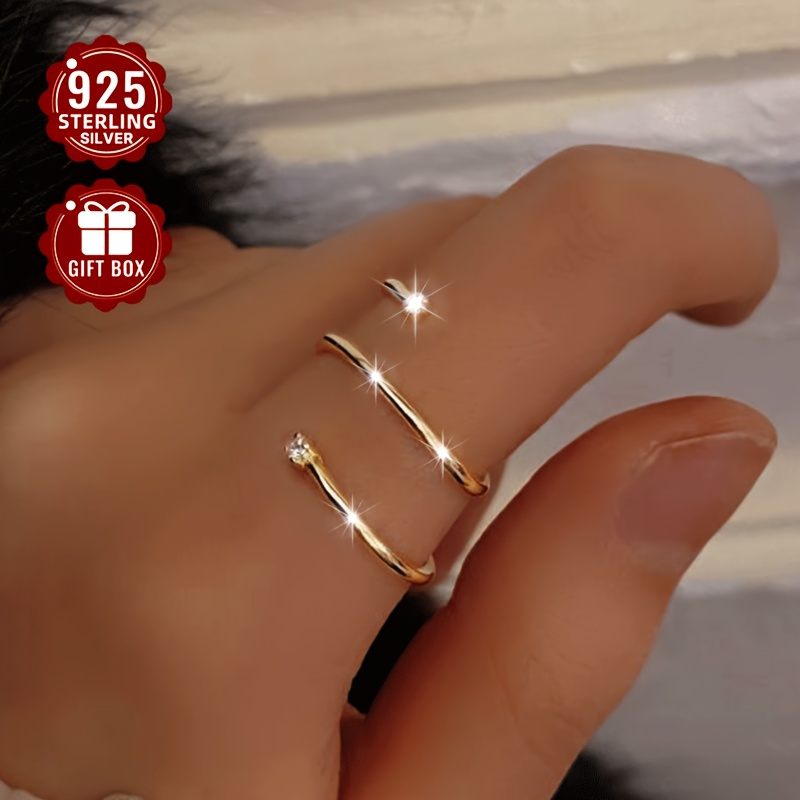 925 Silver Adjustable Open Ring for Women Triple Prong Set Zirconia