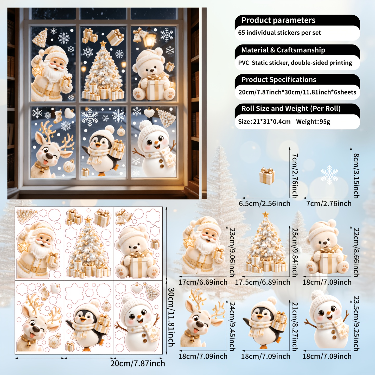 TEMU 6 Sheets Platinum Christmas Window Decorations Featuring Santa Claus With Static Glass Stickers For Scene Setup, Removable Window And Glass