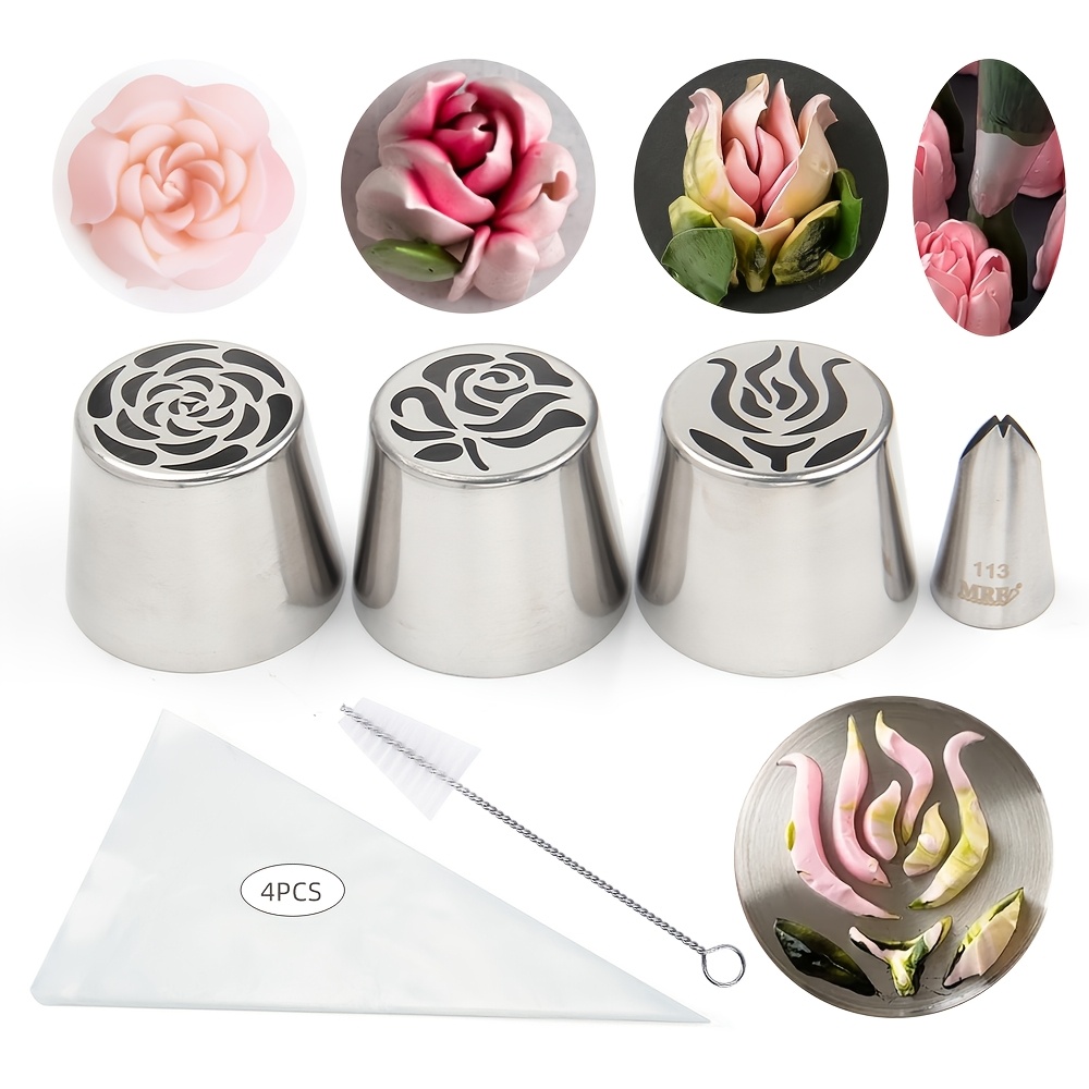 E-shop Professionelle Tortendekorationsspitzen: Edelstahl Tulpen-/Rosenspritztüllen fürs Backen – Ideal für Süßigkeiten, Rote-Bohnen-Paste, Taro-Paste,