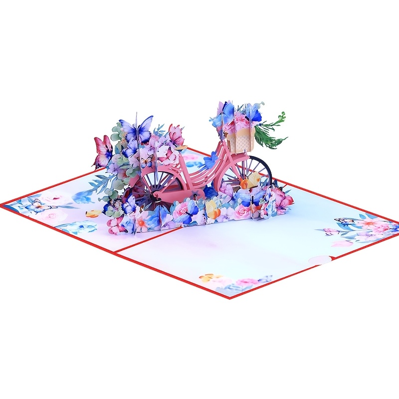 Image of A Pink 3d Pop-up And Bike Greeting Card - Ideal For Birthdays, Anniversary And Special Occasions - Included Envelopes And Notes - Perfect Gift For Ladies, Moms, Wives And